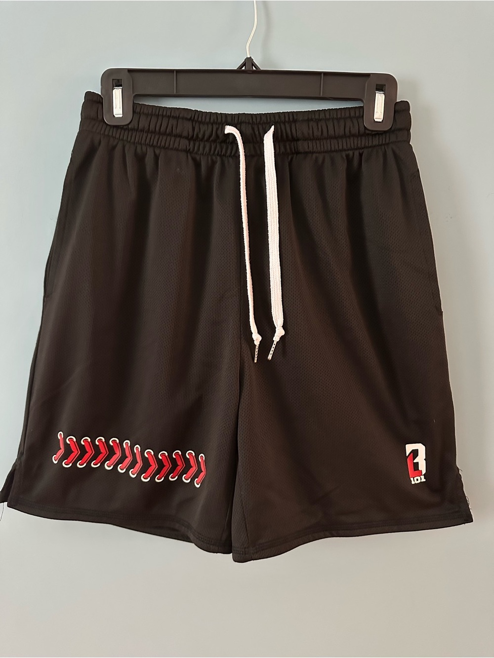 Baseball Lifestyle 101 Athletic Shorts w/ Red Baseball Laces Accent -Adult small